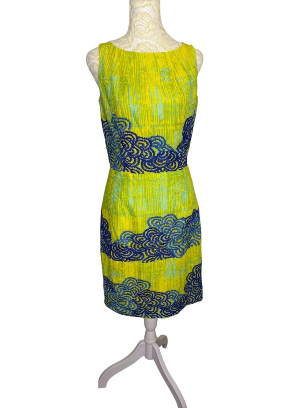 Tabitha Anthropologie Ajna Dress Stitched Sheath Embroidered Blue Green 2 - Picture 3 of 10